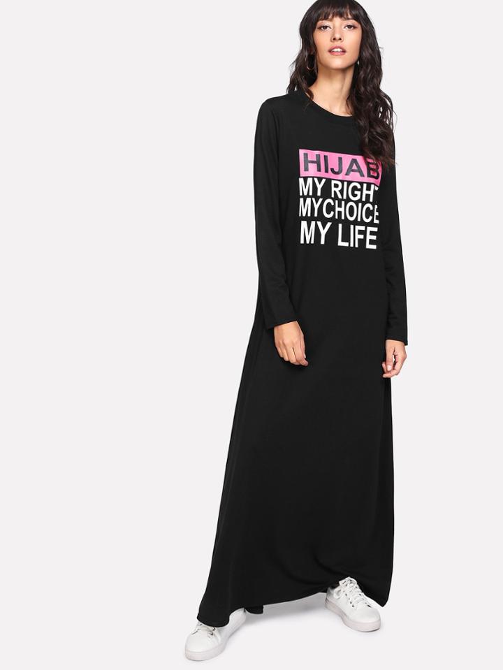 Shein Slogan Print Maxi Dress