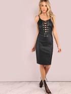 Shein Faux Leather Eyelet Lace Up Dress Black