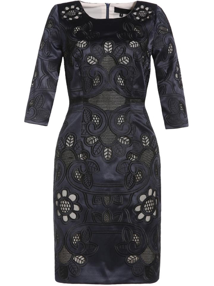 Shein Navy Round Neck Half Sleeve Embroidered Dress