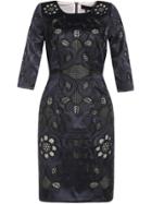 Shein Navy Round Neck Half Sleeve Embroidered Dress