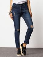 Shein Blue Ripped Denim Casual Pant