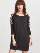 Shein Black Crisscross Cold Shoulder 3/4 Sleeve Dress