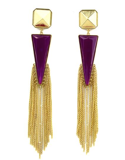 Shein Purple Rhinestone Colour Tassel Triangle Earrings