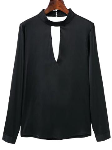 Shein Black Choker Neck Open Back Blouse
