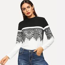 Shein Lace Applique Color Block Tee
