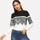 Shein Lace Applique Color Block Tee