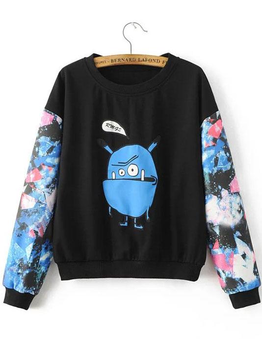 Shein Black Cartoon Print Drop Shoulder Sweatshirt