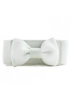 Rosewe Bow Decorated Solid White Wide Belt
