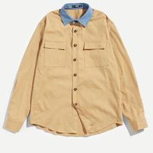 Shein Men Flap Pocket Contrast Collar Shirt