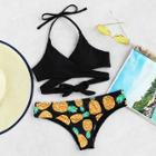 Shein Plus Crisscross Knot Front Pineapple Print Bikini Set
