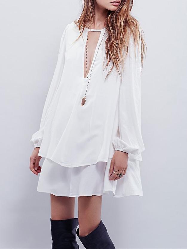 Shein Whites Chemise Long Sleeve Double Layers Chiffon Blouse