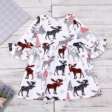 Shein Toddler Girls Elk Print Ruffle Sleeve Dress