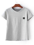 Shein Grey Short Sleeve Smiley Face Patch T-shirt