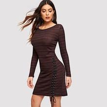 Shein Lace-up Detail Striped Glitter Dress