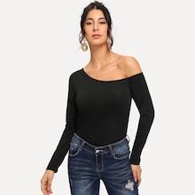 Shein Asymmetrical Shoulder Solid Tee