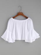 Shein White Bell Sleeve Boat Neck Crop Top