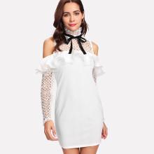 Shein Ruffle Trim Eyelet Crochet Cold Shoulder Dress