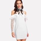 Shein Ruffle Trim Eyelet Crochet Cold Shoulder Dress