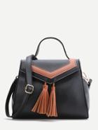Shein Black Satchel Bag With Contrast Tassel