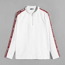 Shein Men Zip Half Placket Letter Tape Tee