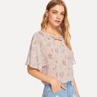 Shein Cut Out Neck Calico Print Blouse