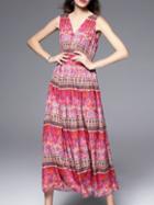 Shein Multicolor V Neck Tribal Print Maxi Dress