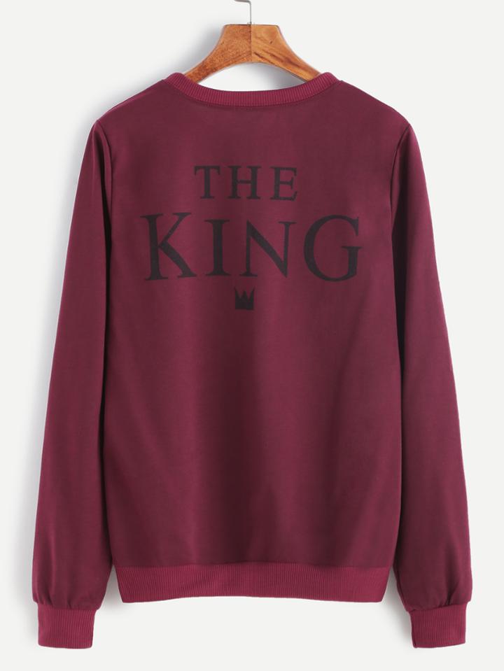 Shein Burgundy Slogan Print Sweatshirt