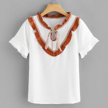 Shein Self Tie Ruffle Blouse