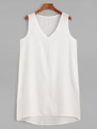 Shein White V Neck High Low Tank Dress