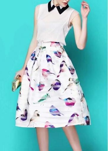 Rosewe Charming Two Pieces Design White Tops And Printed Skirt