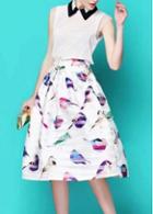Rosewe Charming Two Pieces Design White Tops And Printed Skirt