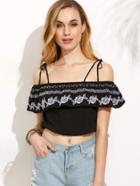 Shein Black Cold Shoulder Floral Blouse