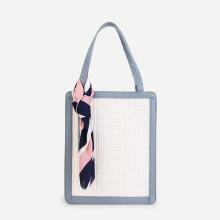 Shein Pu Trim Woven Tote Bag