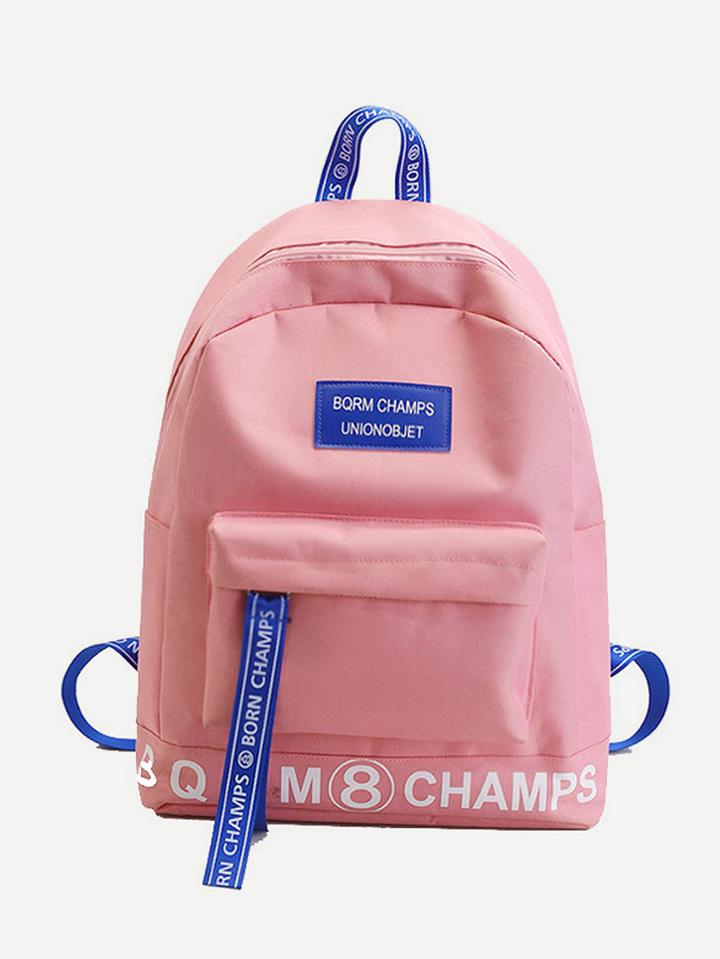 Shein Slogan Patch Detail Backpack