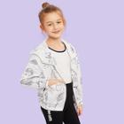 Shein Girls Zip Up Hooded Figure Print Jacket
