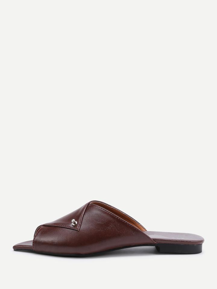 Shein Peep Toe Pu Flat Mules