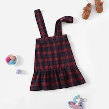 Shein Girls Ruffle Hem Plaid Pinafore Skirt