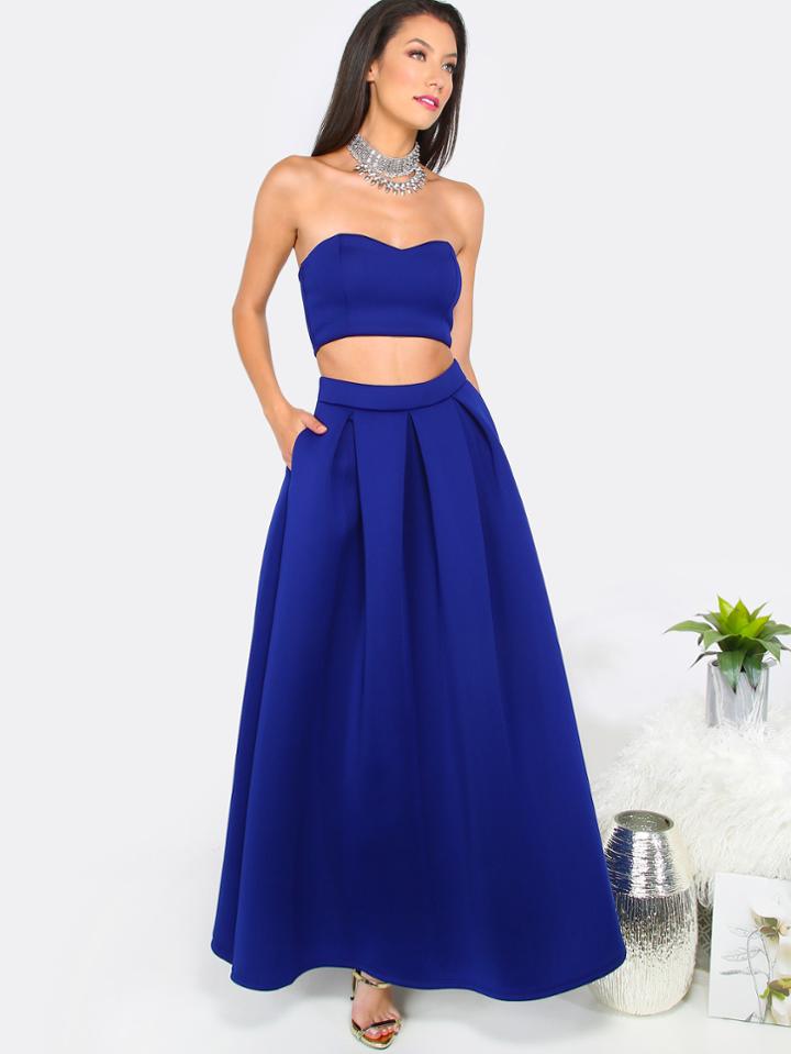 Shein Royal Blue Tube Crop Top With A-line Long Skirt