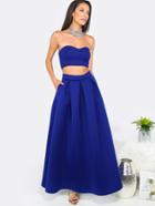 Shein Royal Blue Tube Crop Top With A-line Long Skirt