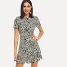 Shein Allover Floral Print Ruffle Hem Textured Dress