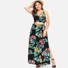Shein Plus Surplice Neck Floral Cami Top & Skirt Set