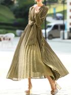 Shein Gold V Neck Pleated A-line Dress