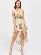 Shein Halterneck Cut Out Front Asymmetrical Hem Dress
