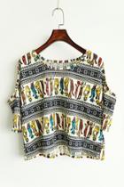 Shein Colorful Tribal Print Open Shoulder T-shirt