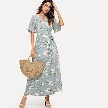 Shein Surplice Wrap Self Tie Floral Print Dress