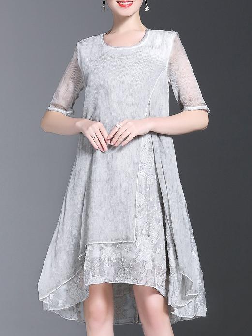 Shein Grey Crew Neck Split High Low Dress