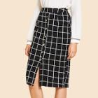 Shein Button Front Grid Skirt