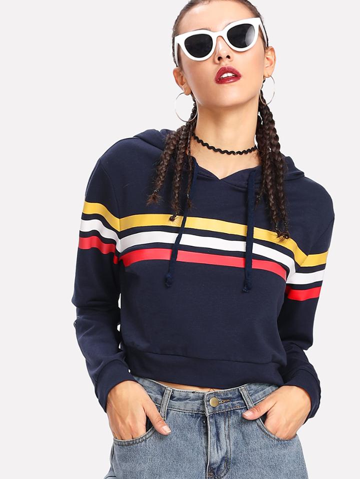 Shein Stripe Print Crop Hoodie