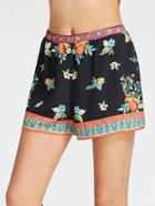 Shein Navy Floral Print Elastic Waist Shorts