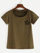 Shein Studded Star Patch T-shirt - Olive Green